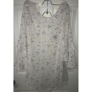 Torrid Cream w Yellow Floral Semi Sheer Ruffled Sleeve Chiffon Top Size 2X